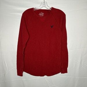 American Eagle Red Long Sleeve Waffle Tee